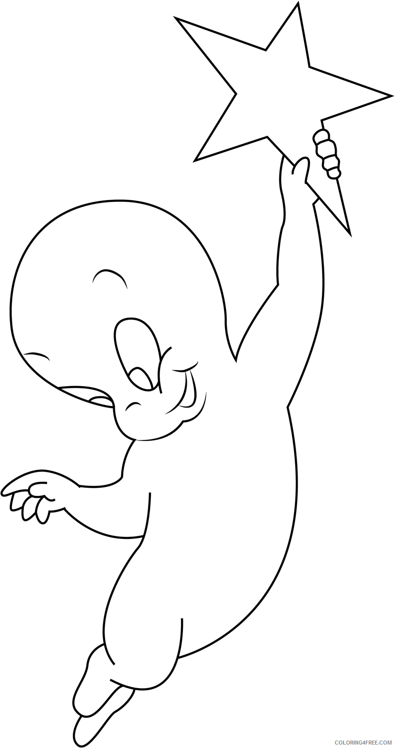 Ghost Coloring Pages friendly ghost with star Printable 2021 2800 Coloring4free