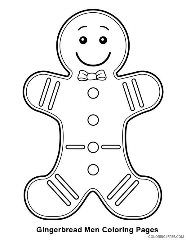 Gingerbread Men Coloring Pages Gingerbread Men with Bow Tie Printable 2021 Coloring4free