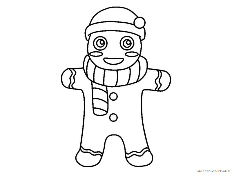 Gingerbread Men Coloring Pages Gingerbread Men with Hat and Scarf Print 2021 Coloring4free