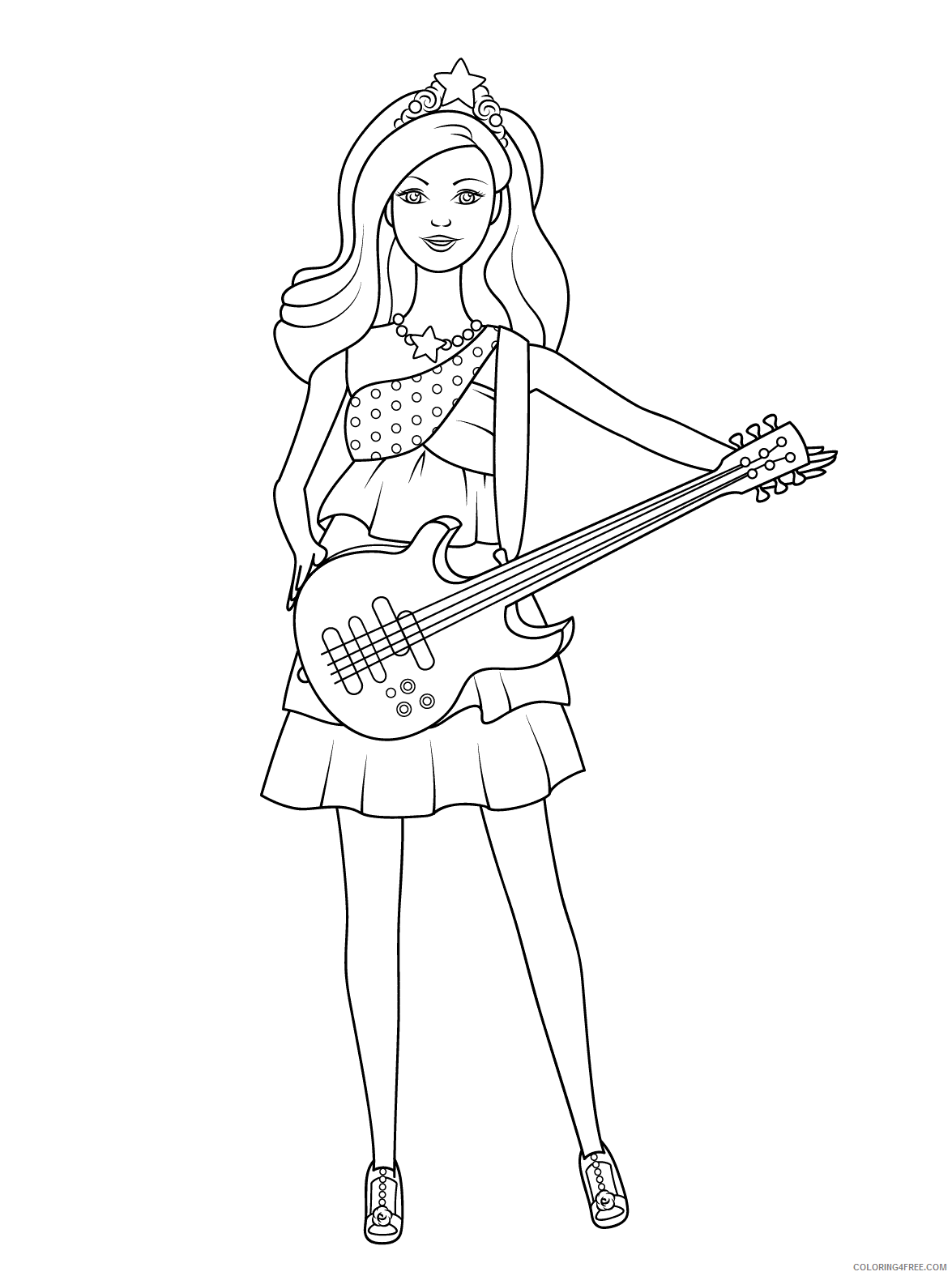 Guitar Coloring Pages Barbie Princess Guitar Printable 2021 3041 Coloring4free