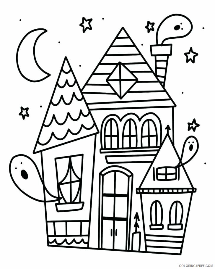 Haunted House Coloring Pages Cute Haunted House Halloween Printable 2021 3107 Coloring4free