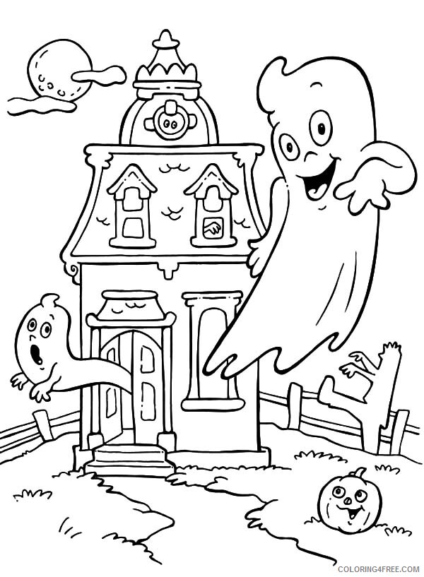 Haunted House Coloring Pages Flying Ghost of Haunted House Printable 2021 3108 Coloring4free