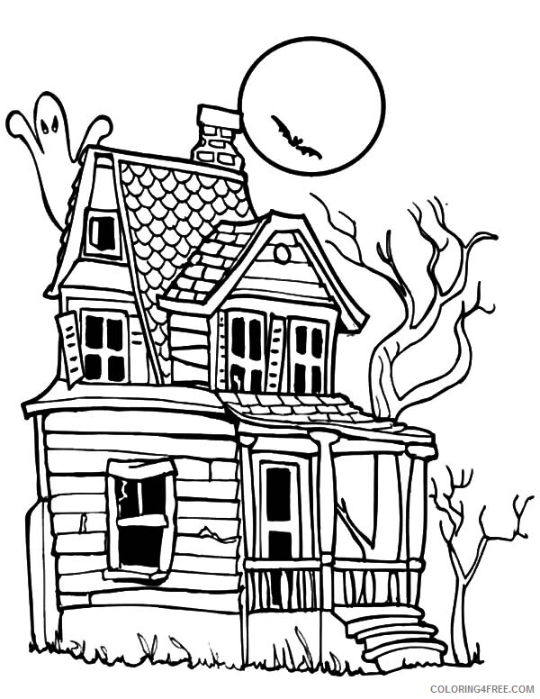 Haunted House Coloring Pages Haunted House Under Full Moon Night Printable 2021 Coloring4free