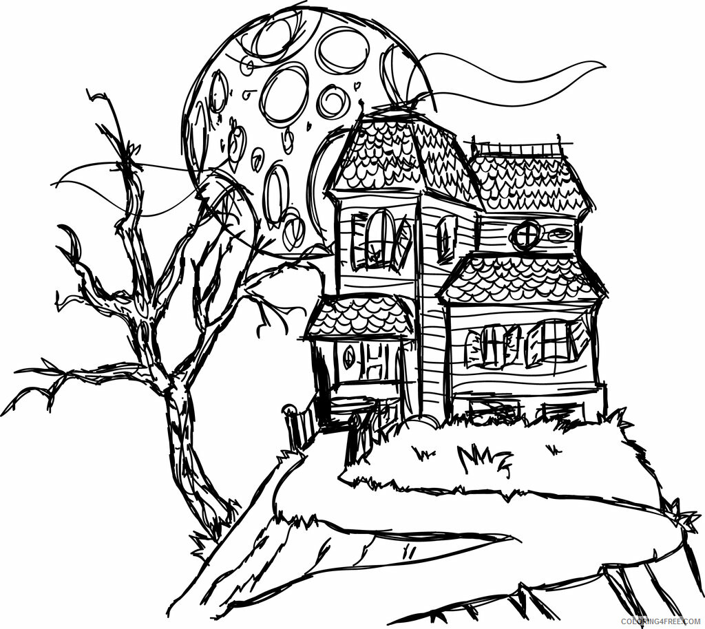 Haunted House Coloring Pages Haunted Houses Printable 2021 3117 Coloring4free
