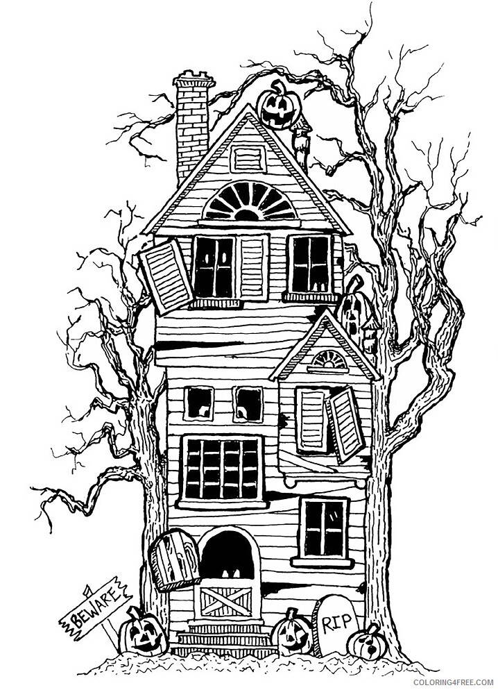 Haunted House Coloring Pages adult halloween big haunted house Printable 2021 3105 Coloring4free