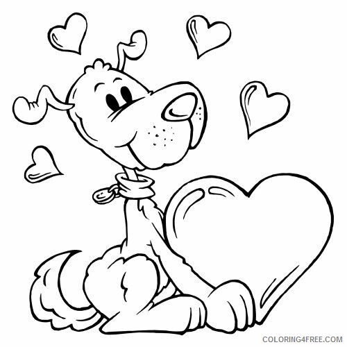 Heart Animal Coloring Pages Valentines Day Dog with Heart Printable 2021 3226 Coloring4free