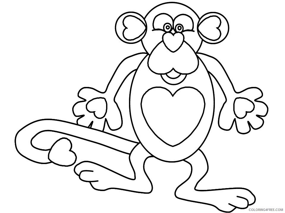 Heart Animal Coloring Pages heart monkey Printable 2021 3214 Coloring4free