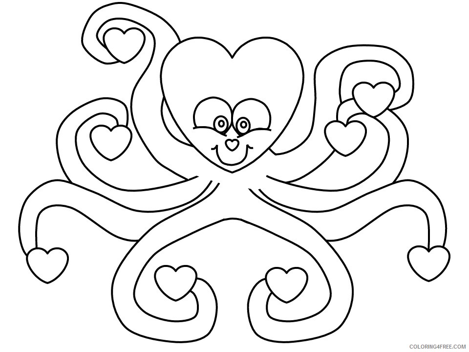 Heart Animal Coloring Pages heart octopus Printable 2021 3215 Coloring4free