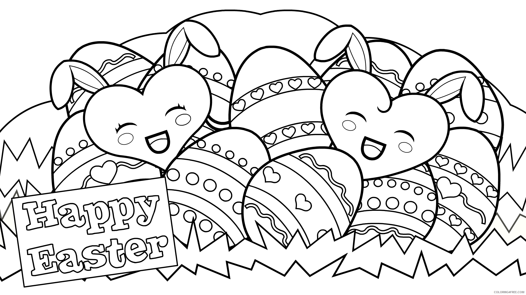 Heart Coloring Pages Bunny Hearts Happy Easter Printable 2021 3136 Coloring4free