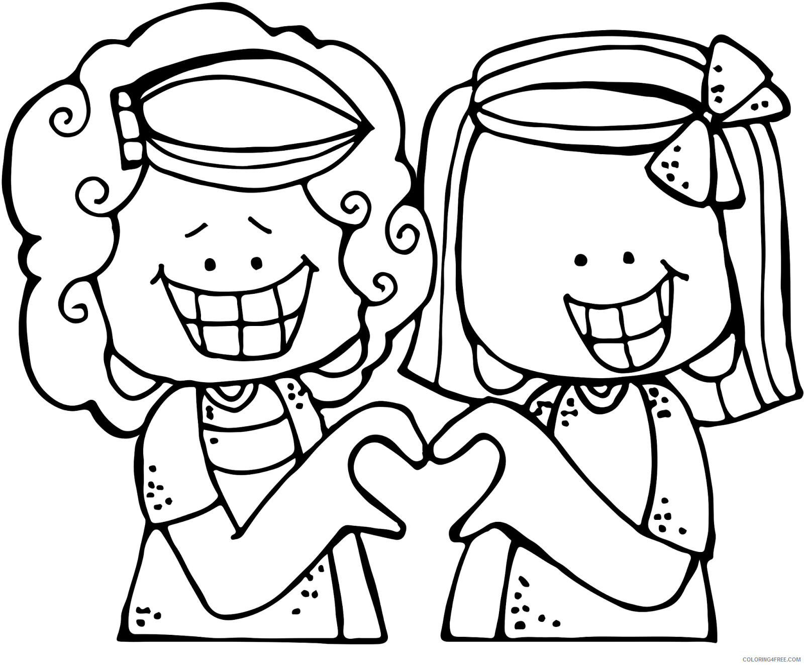 Heart Coloring Pages Two Girls Heart with Hands Printable 2021 3199 Coloring4free