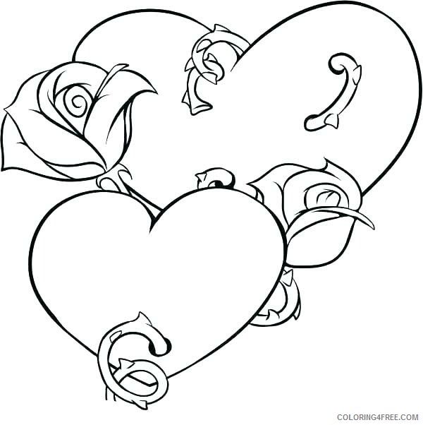 Hearts Coloring Pages Roses and Hearts Printable 2021 3255 Coloring4free