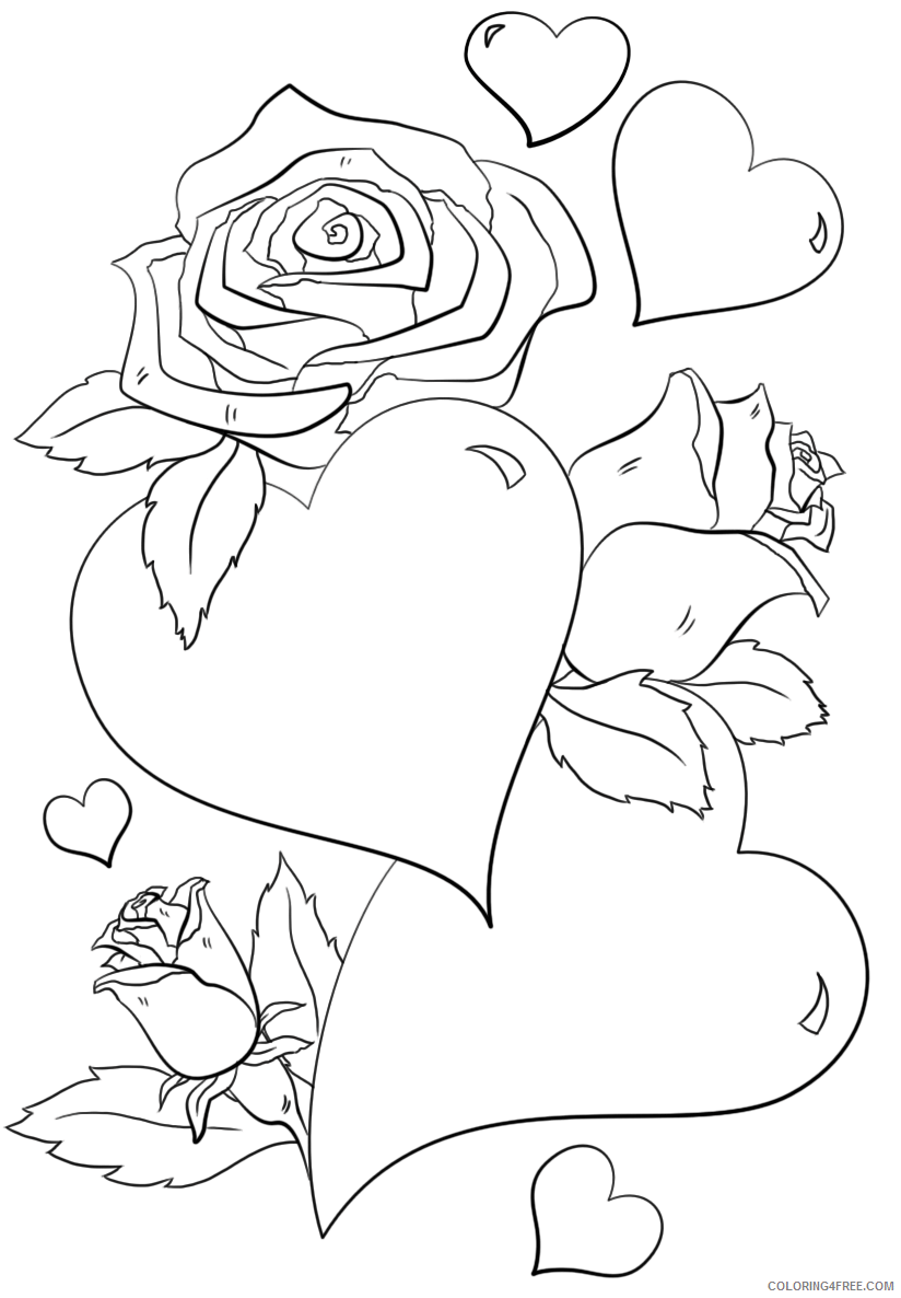 Hearts Coloring Pages Roses and Hearts Printable 2021 3256 Coloring4free