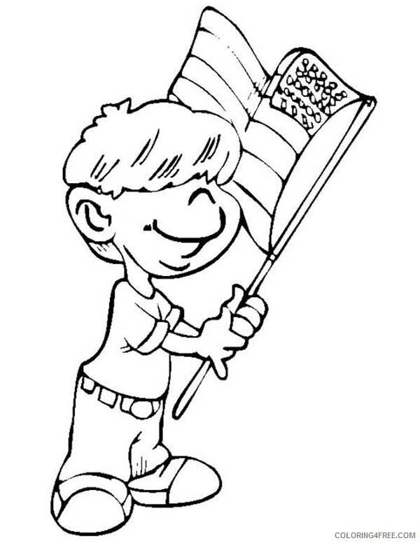 Independence Day Coloring Pages Little Kid Waving Flag Celebration Printable 2021 Coloring4free