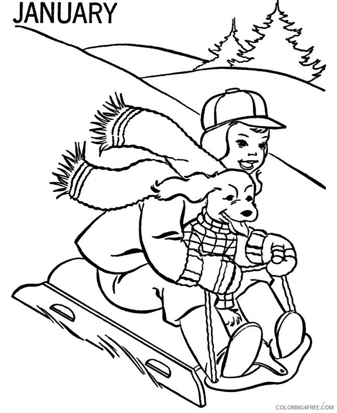 January Coloring Pages Sledding January Printable 2021 3563 Coloring4free