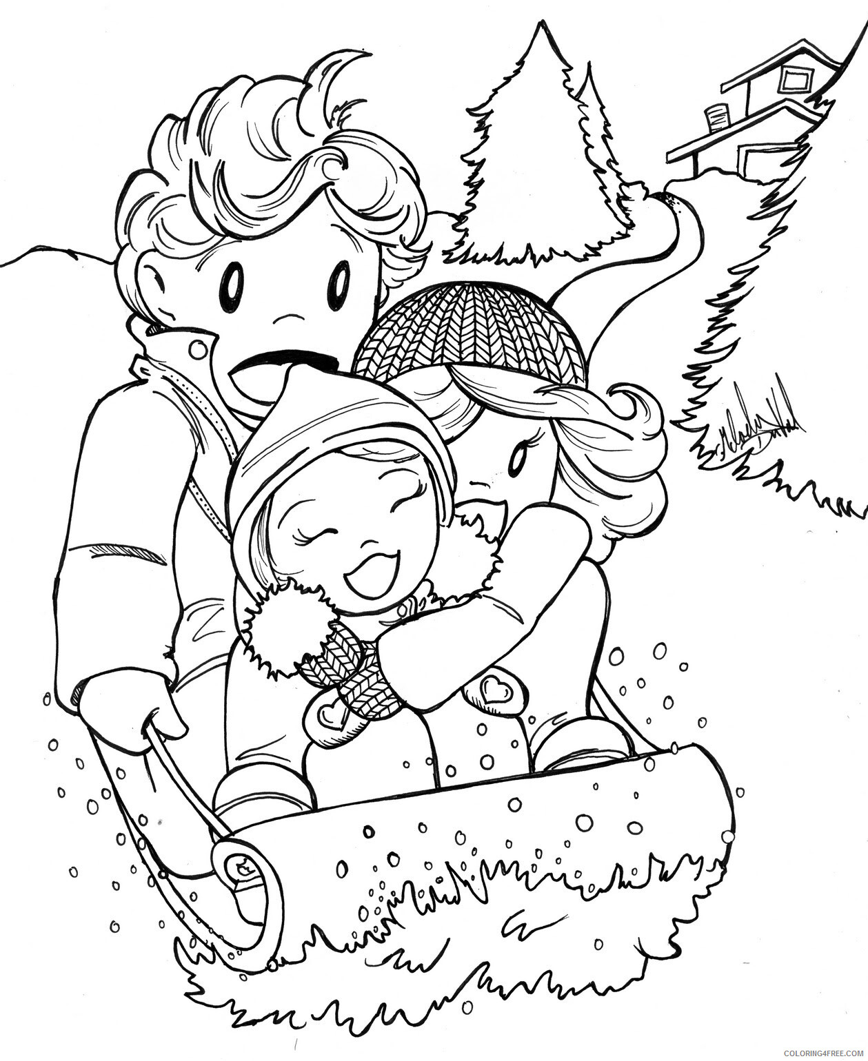January Coloring Pages Sledding in January Printable 2021 3562 Coloring4free