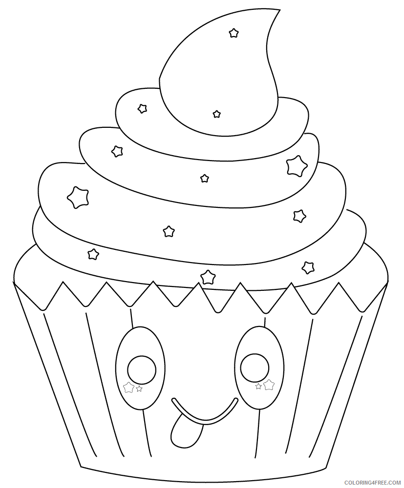 Kawaii Coloring Pages kawaii cupcake with stars Printable 2021 3660 Coloring4free