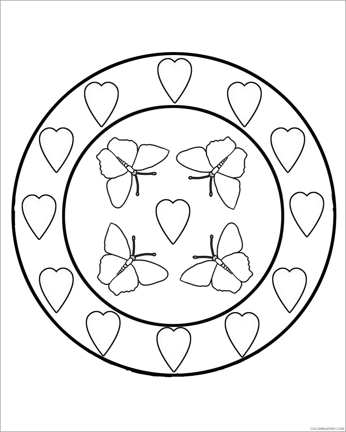 Love Coloring Pages circle butterfly and love Printable 2021 3899 Coloring4free