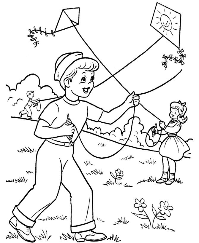 March Coloring Pages Flying Kites in March Printable 2021 3960 Coloring4free