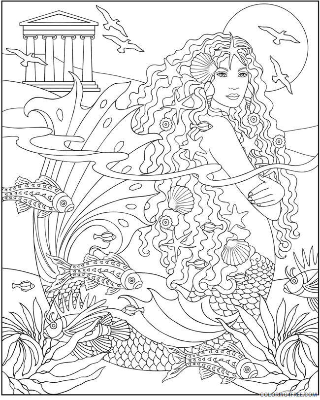 Mermaid Coloring Pages Mermaid Scene Adult Printable 2021 4120 Coloring4free