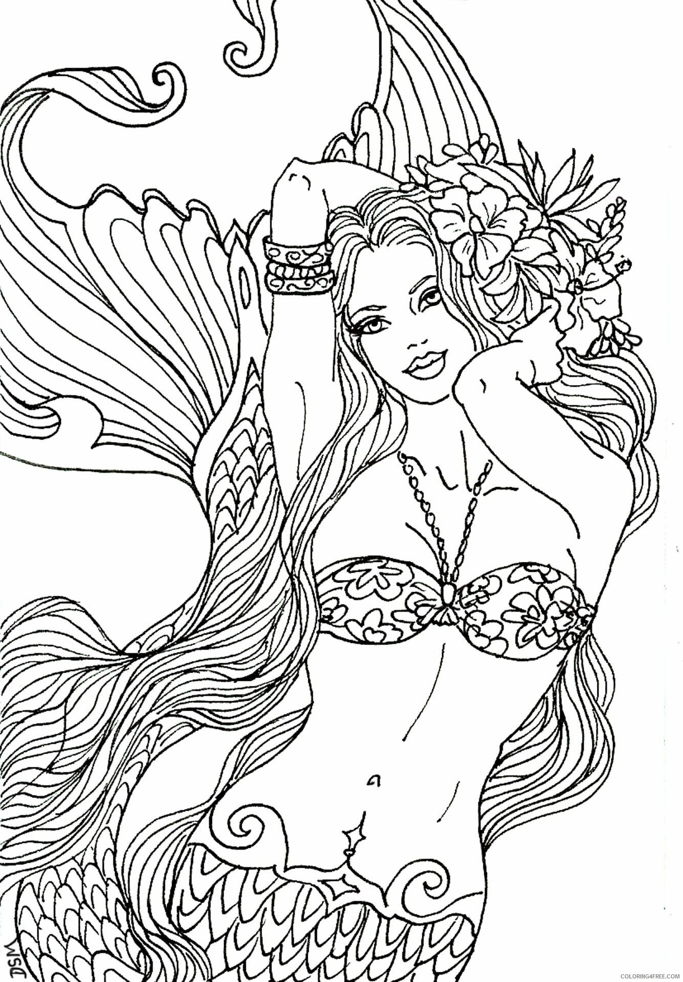 Mermaid Coloring Pages Mermaid for Adult Printable 2021 4115 Coloring4free