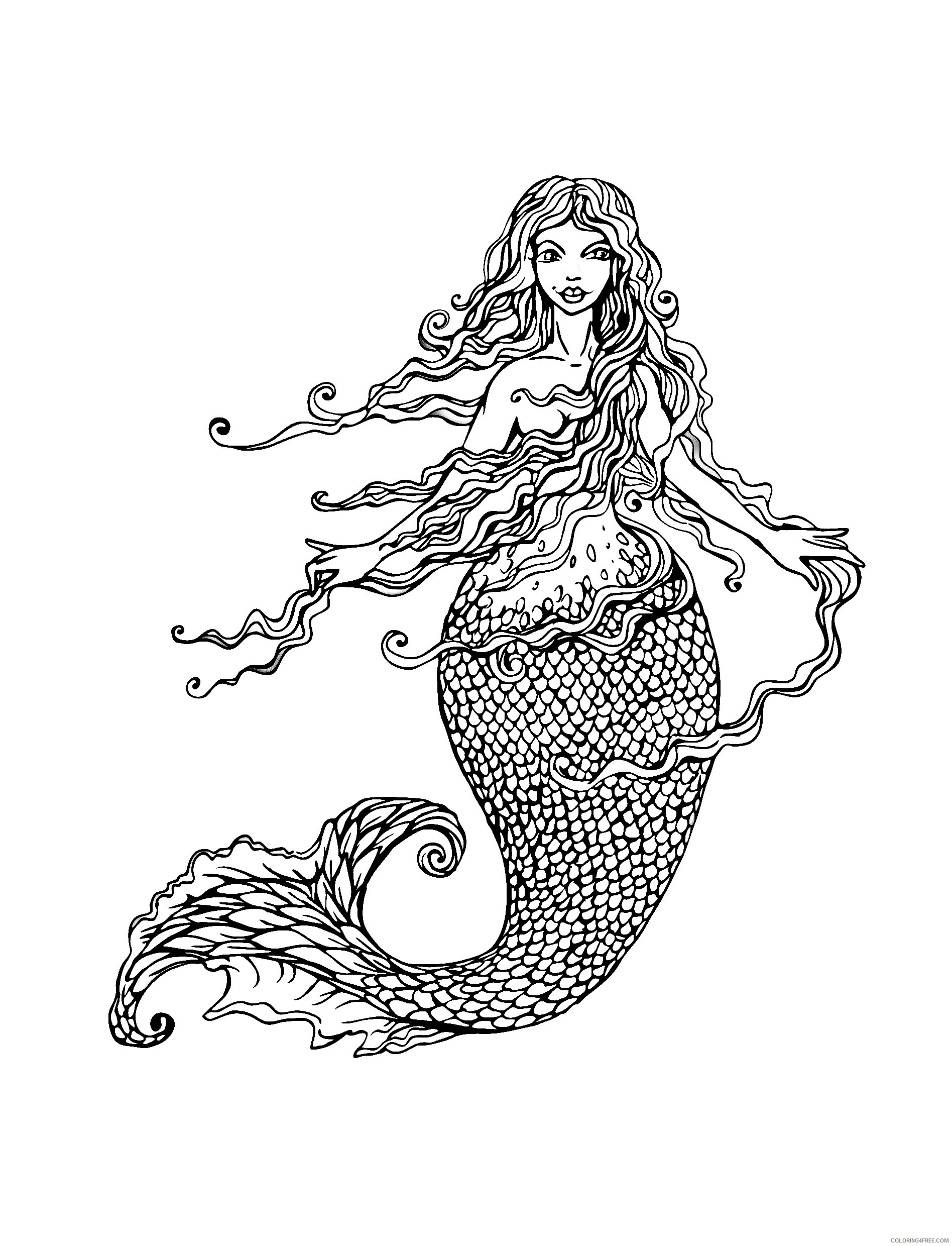Mermaid Coloring Pages Mermaid for Adult Printable 2021 4119 Coloring4free