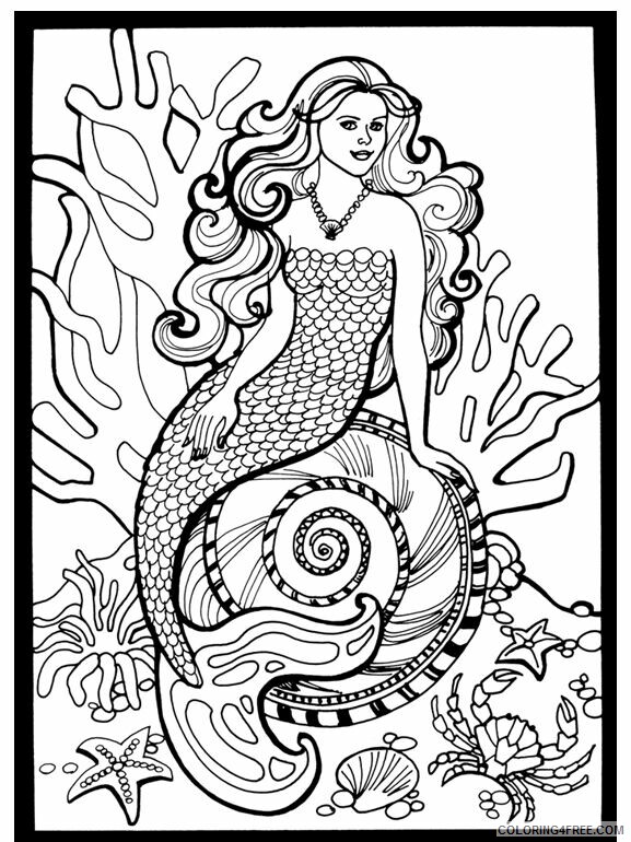 Mermaid Coloring Pages Mermaid on Reef Adult Printable 2021 4117 Coloring4free