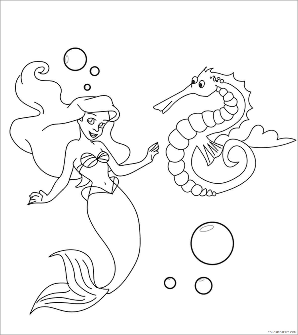 Mermaid Coloring Pages mermaid and seahorse Printable 2021 4065 Coloring4free