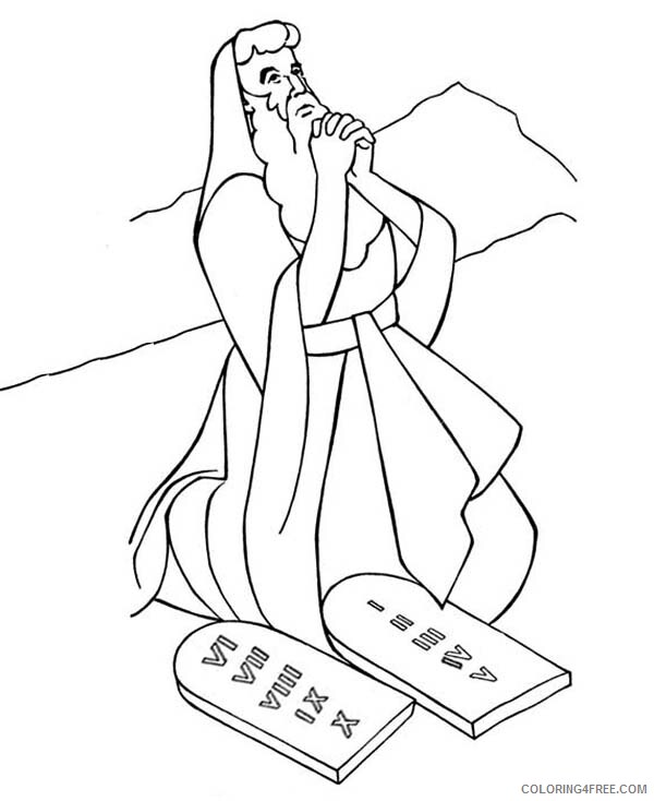 Moses Coloring Pages Moses on His Knees when Receiving Ten Commandments 2021 Coloring4free