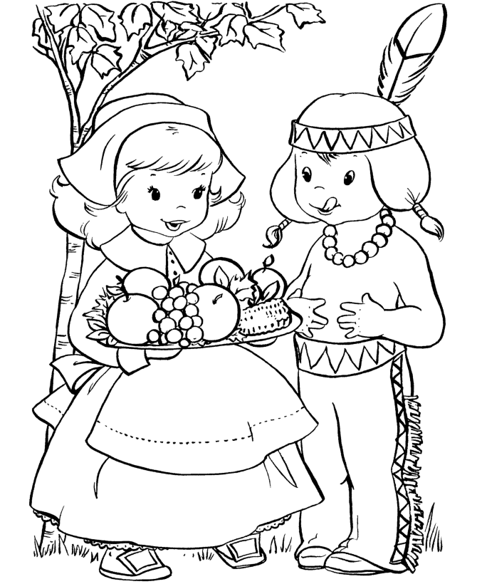 Pilgrim Coloring Pages Cute Pilgrim and Indian Thanksgiving for Adults Print 2021 Coloring4free