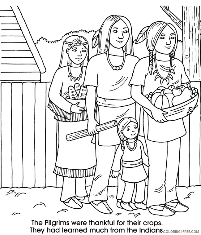 Pilgrim Coloring Pages Pilgrims and Indians Thanksgiving Harvest Printable 2021 Coloring4free