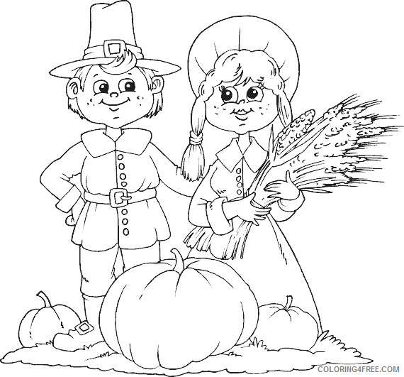 Pilgrim Coloring Pages Pilgrims with Pumpkins Printable 2021 4575 Coloring4free