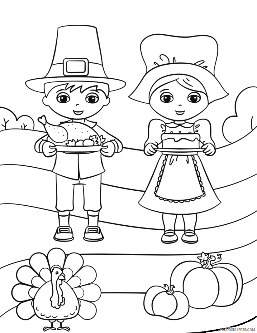Pilgrim Coloring Pages cute pilgrim boy and girl Printable 2021 4550 Coloring4free