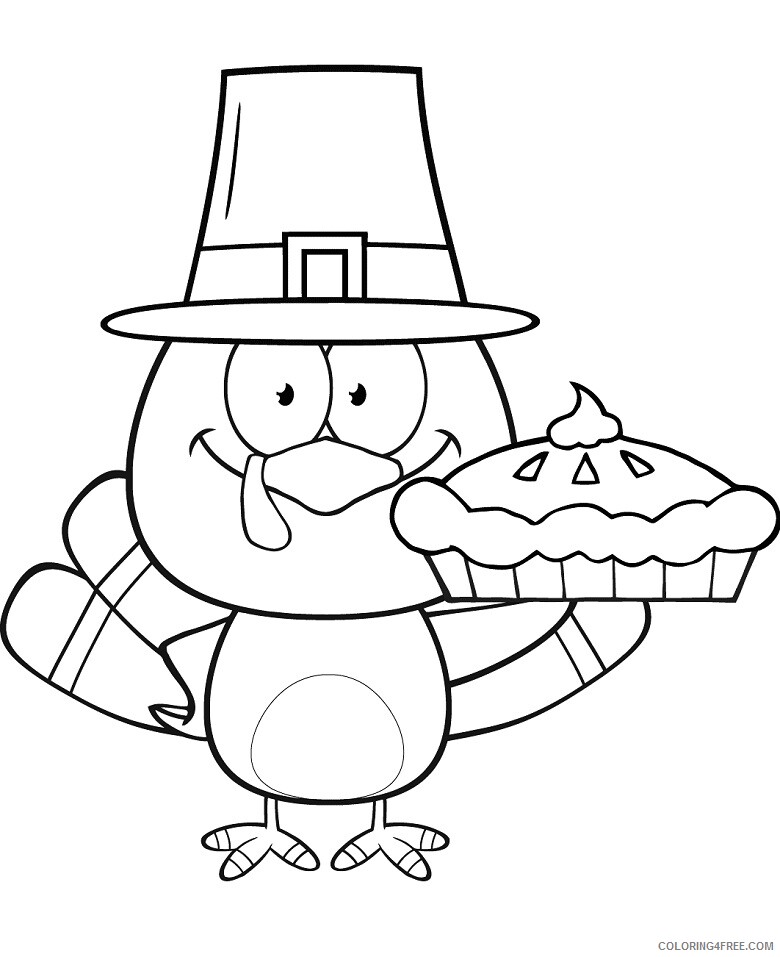 Pilgrim Coloring Pages cute pilgrim turkey holding a pie Printable 2021 4552 Coloring4free