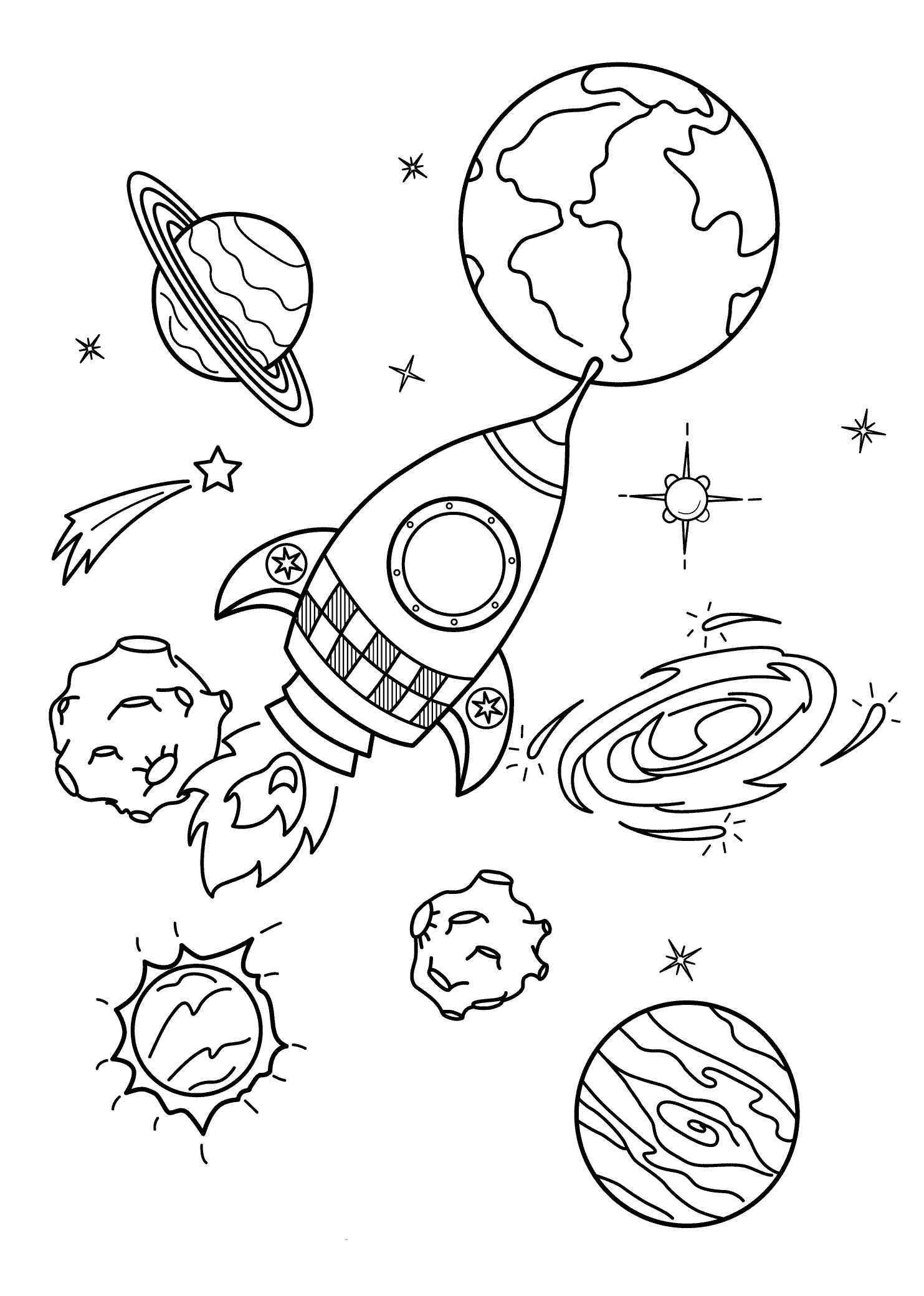 Planets Coloring Pages Rocket and Planets in our Galaxy Printable 2021 4616 Coloring4free