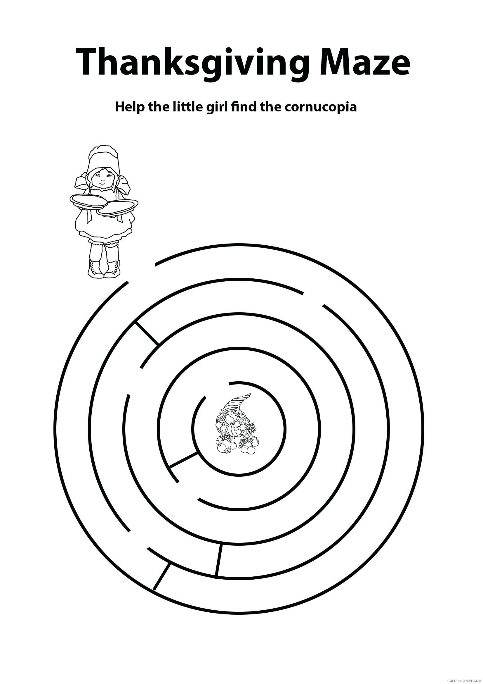 Preschool Coloring Pages Thanksgiving Maze for Preschoolers Printable 2021 4825 Coloring4free
