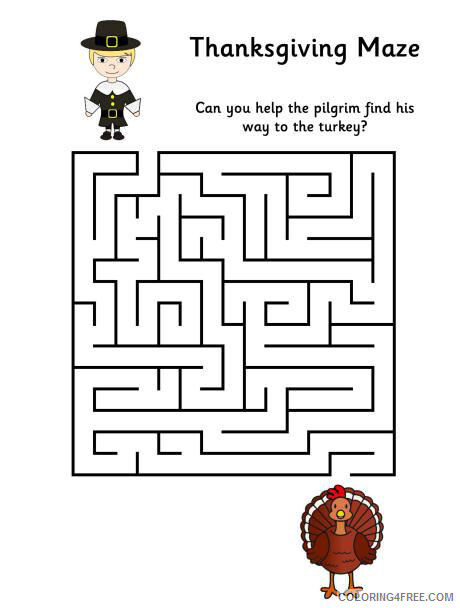 Preschool Coloring Pages Thanksgiving Mazes for Preschoolers Printable 2021 4826 Coloring4free