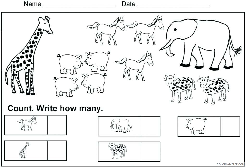 Preschool Worksheets Coloring Pages Preschool Count the Animals Printable 2021 Coloring4free
