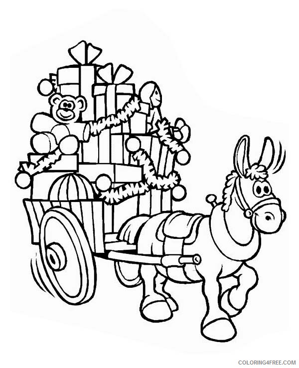 Present Coloring Pages A Mule with a Cart Full of Christmas Presents Printable 2021 Coloring4free