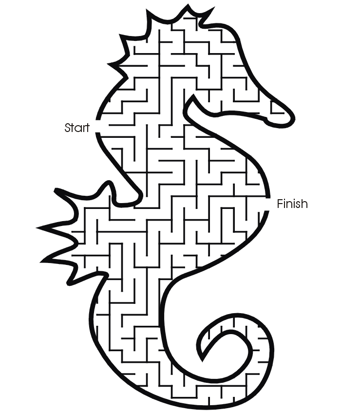 Puzzle Coloring Pages Seahorse Maze Puzzle Medium Printable 2021 4972 Coloring4free