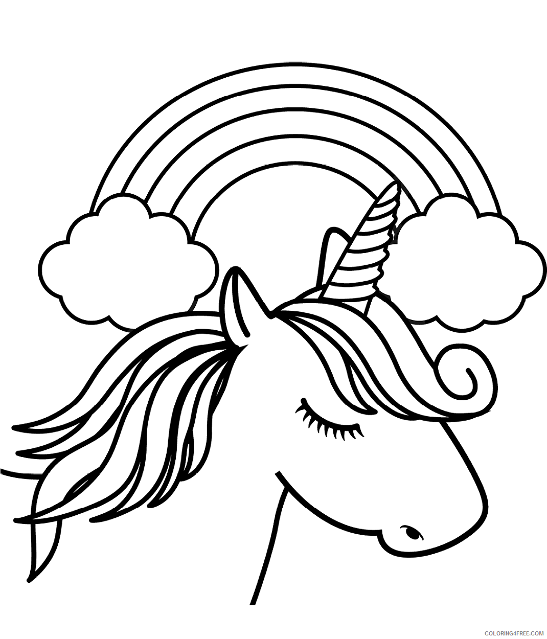 Rainbow Coloring Pages unicorn_head_in_front_of_rainbow a4 Printable 2021 5048 Coloring4free