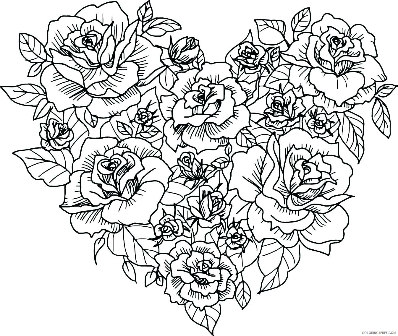 Rose and Heart Coloring Pages Heart Made of Roses Printable 2021 5112 Coloring4free