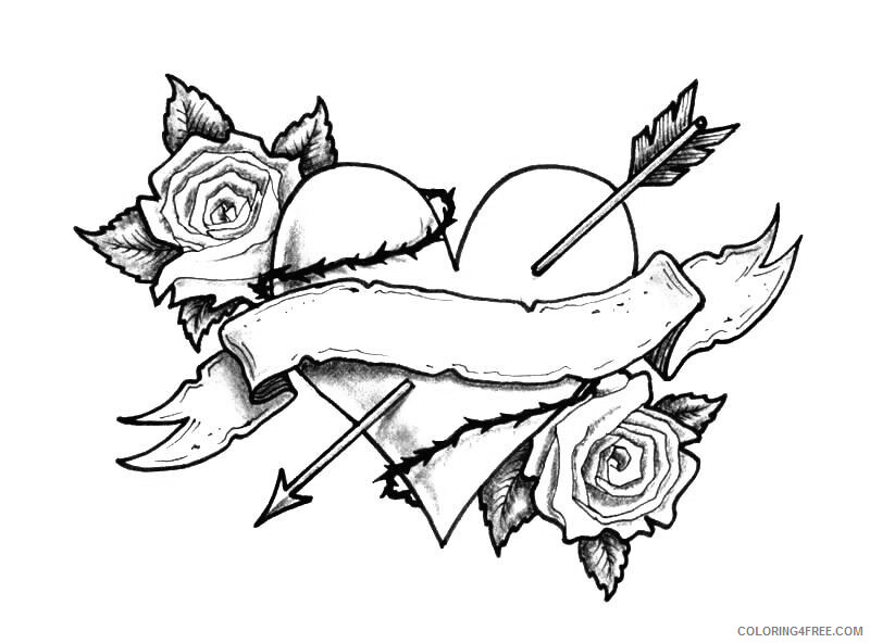Rose and Heart Coloring Pages Heart and Arrow Tattoo Printable 2021 5109 Coloring4free