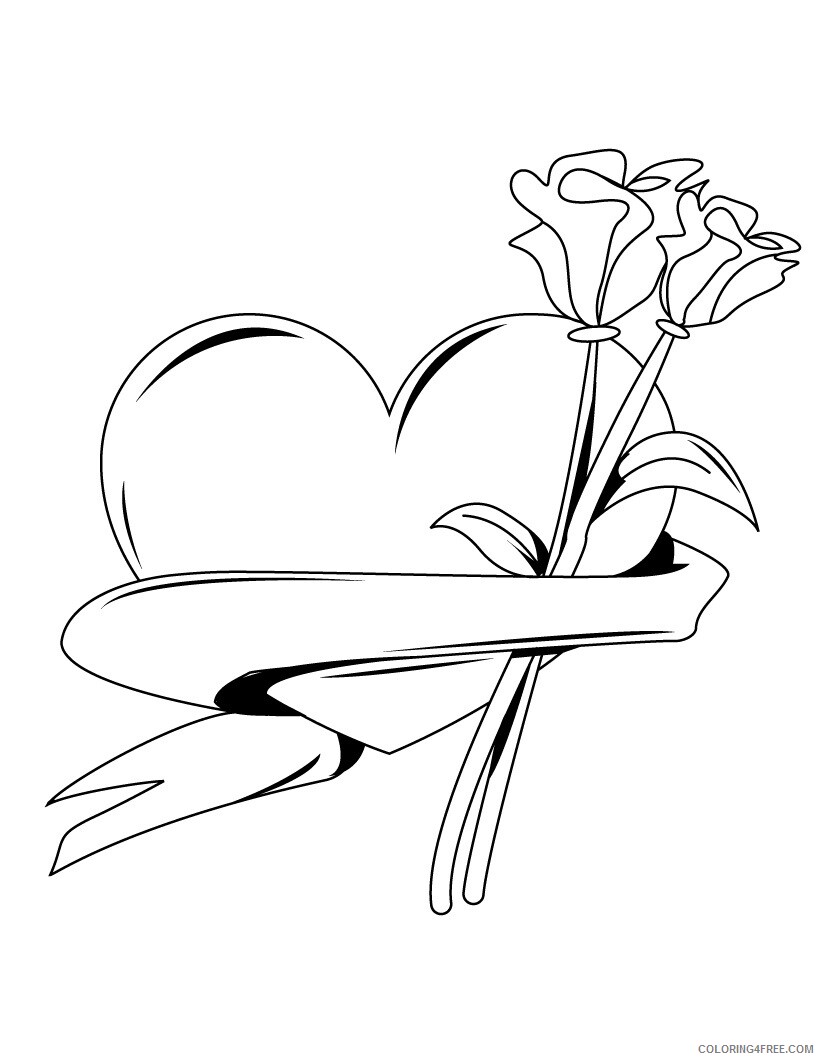 Rose and Heart Coloring Pages Hearts Printable 2021 5117 Coloring4free