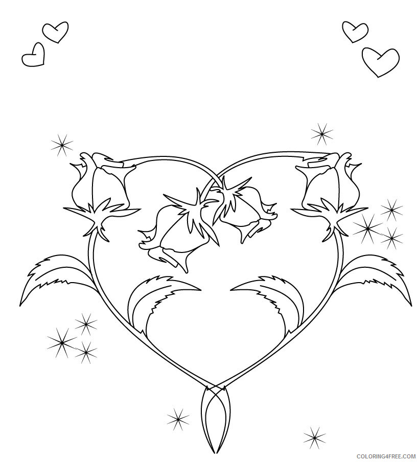 Rose and Heart Coloring Pages Roses Making Heart Shape Printable 2021 5129 Coloring4free