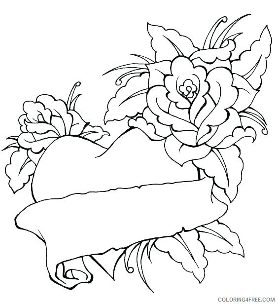 Rose and Heart Coloring Pages Roses and Hearts Banner Printable 2021 5124 Coloring4free