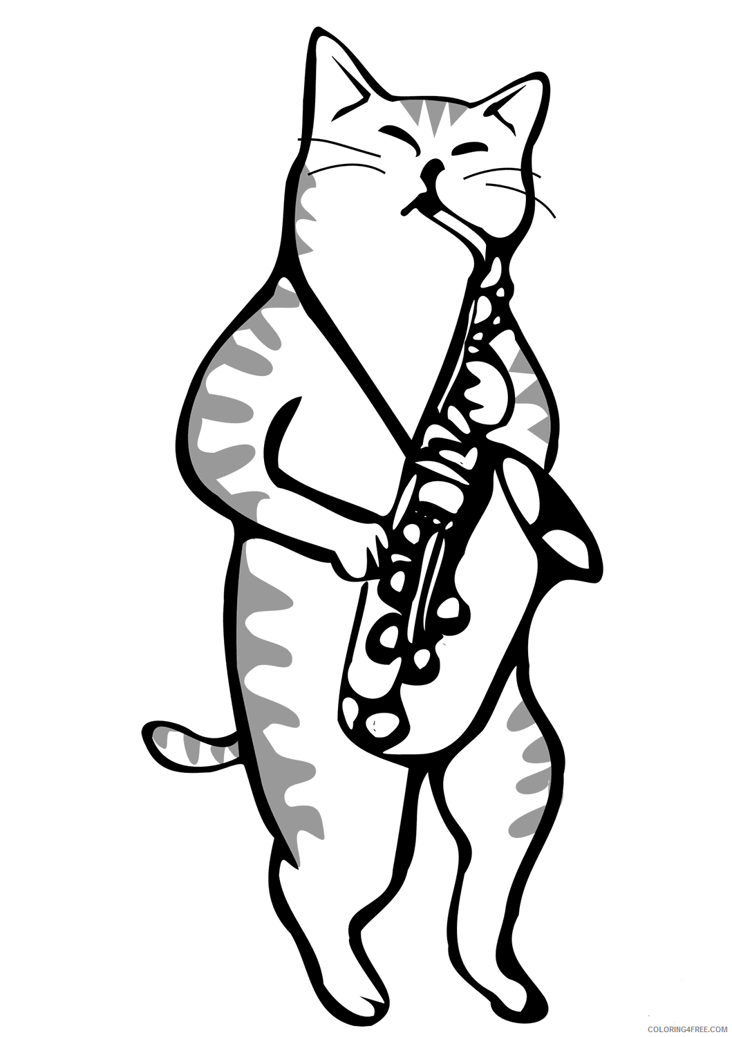 Saxophone Coloring Pages cat playing saxophone Printable 2021 5202 Coloring4free