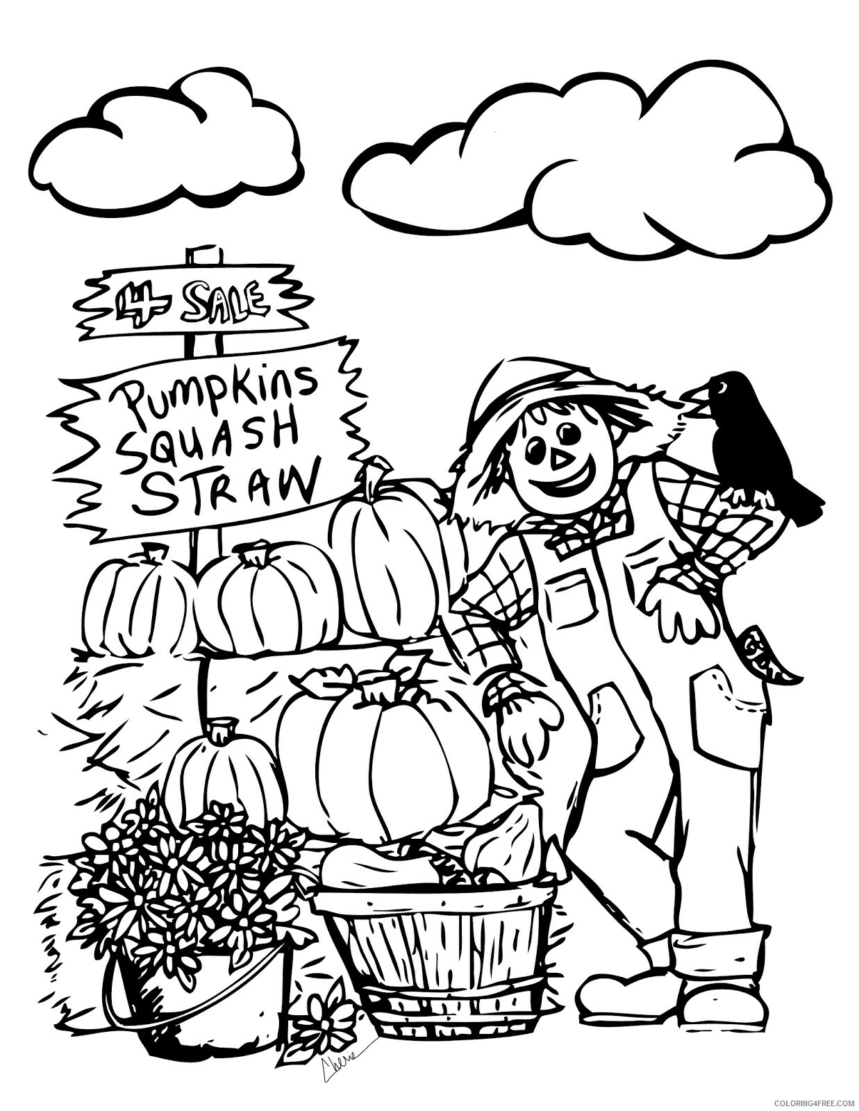 Scarecrow Coloring Pages Fall Scarecrow Printable 2021 5210 Coloring4free
