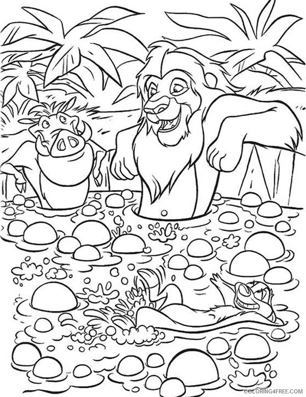 Simba Coloring Pages Simba and Timon and Pumbaa Enjoying Mud Bath 2021 Coloring4free