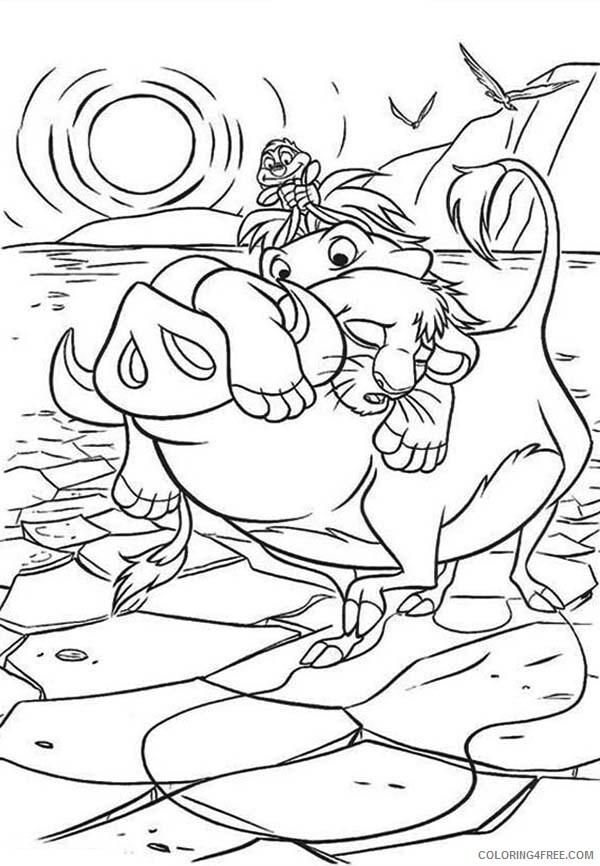 Simba Coloring Pages Timon and Pumbaa Bring Simba to His Mother Printable 2021 5417 Coloring4free