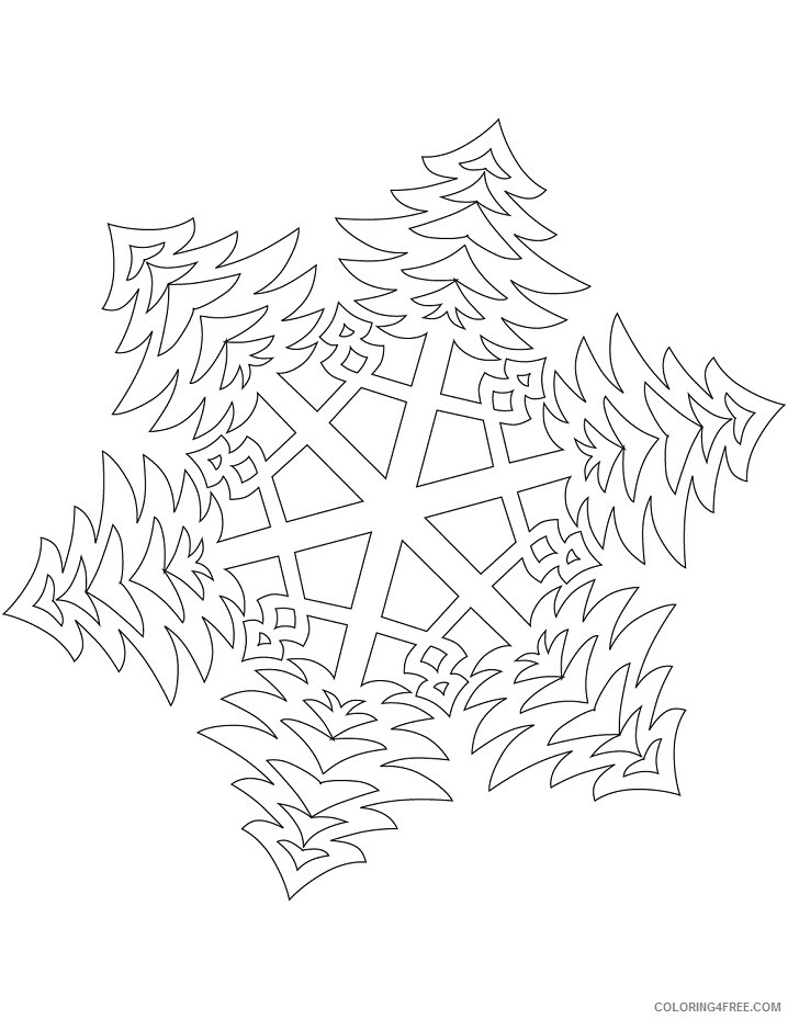 Snowflake Coloring Pages snowflake with bushy christmas trees pattern Printable 2021 5526 Coloring4free
